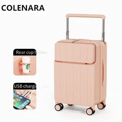 COLENARA ABS+PC Suitcase Front Opening Laptop Boarding Case USB Charging Trolley Case 20