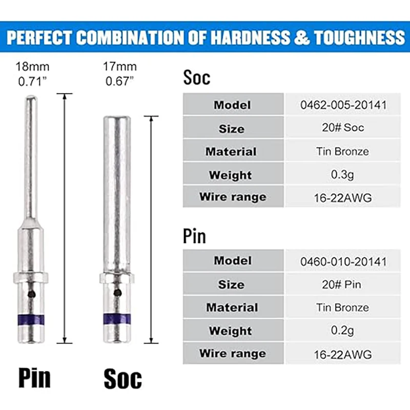 JRready-ST6295 Deutsch, Solid Contact Size 20 for DTM Strike HDP20 HD30 DRB DRC Series Connectors,16-22AWG,7.5A,50 Pairs