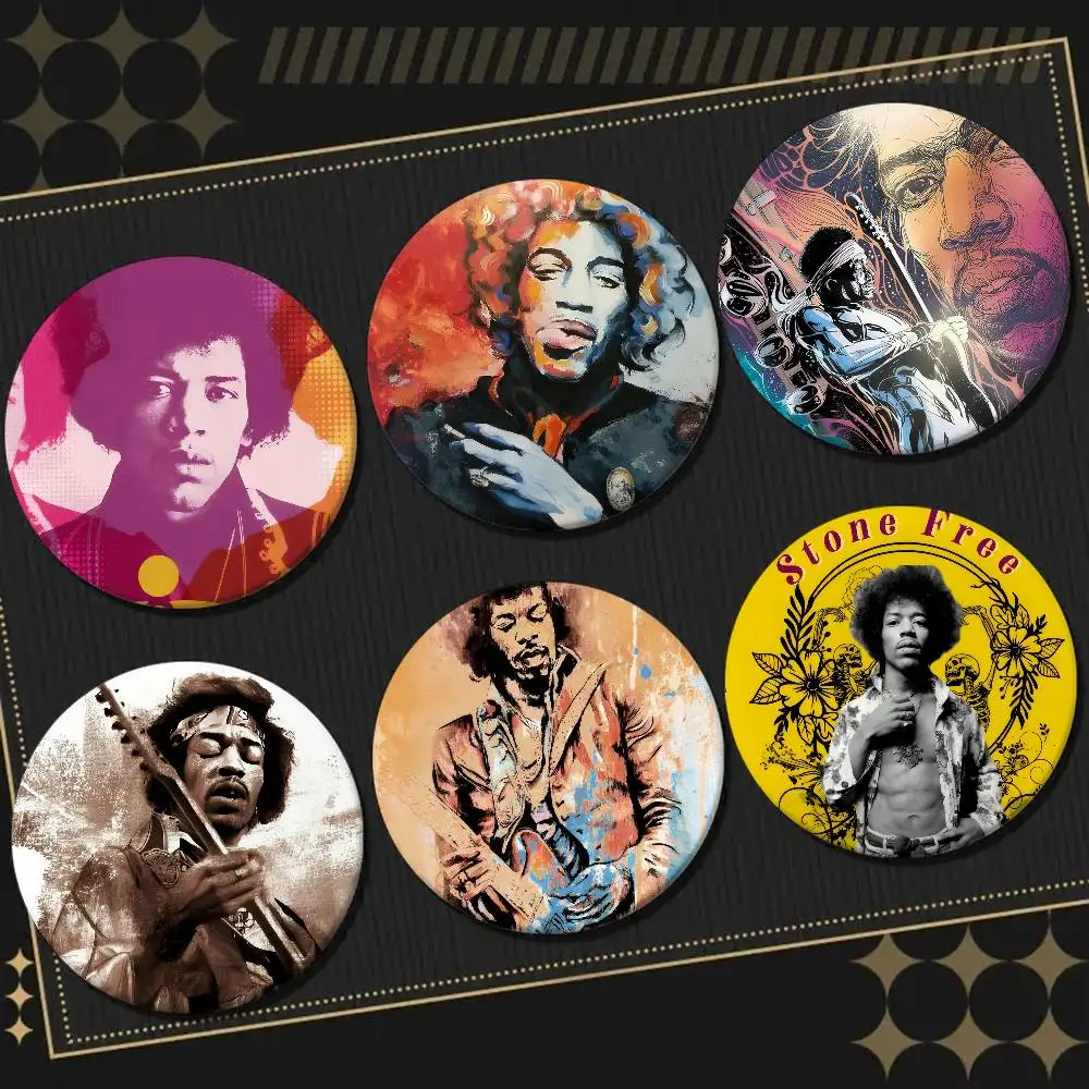 Colorful American Guitarist Singer J-JIMI H-HendrixS Round Laser Badge Cartoon Brooch Clothes Backpack Accessories Lapel