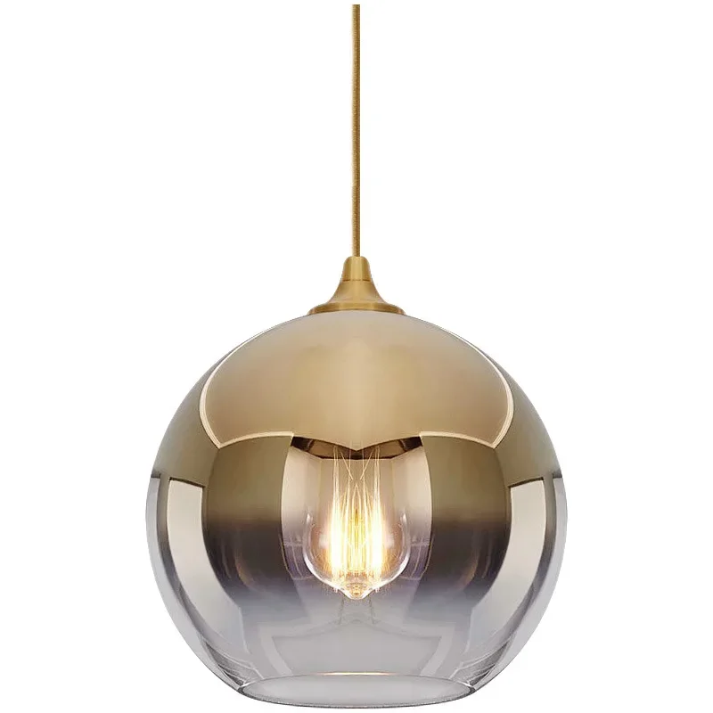 Modern Gold Silver Glass Ball Pendant Light Lighting for Living Dining Meeting Room Bedroom Bar Indoor Decoration Hanging Lamps