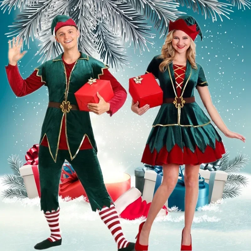 

Santa Claus Costume Cosplay Women Dress Green Christmas Elf Costume Adult Xmas Workshop New Year Outfits Christmas Party Costume