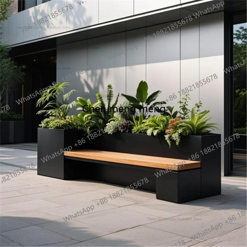 

Nordic Creative Flower Box Seat Modern Minimalist Courtyard Planter Box Garden Bench Stainless Steel Outdoor Furniture