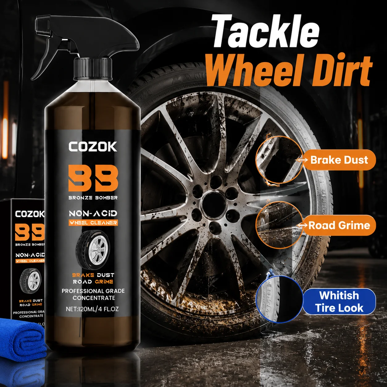 Car Wheel Cleaner, Tire and Rim Cleaner, Removes Dirt, Rust, and Brake Dust, Polishes and Restores Shine, Quick Wipe Application, Safe for All Wheel Finishes, Auto Detailing