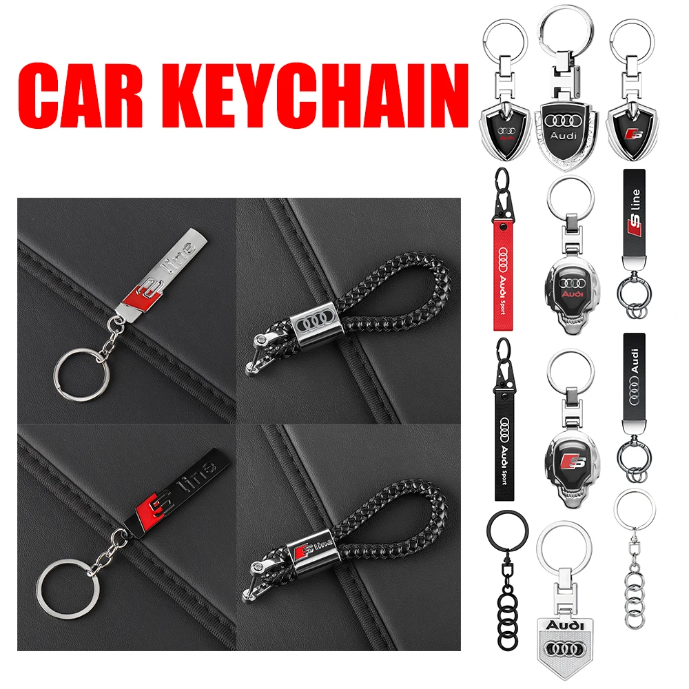 3D Metal/Leather Car Logo Key Chain Keyring Auto Interiors Accessories for Audi A4 B8 B6 B9 B7 A3 8P 8V 8L A6 C7 C6 C5 Q5 A5 Q7