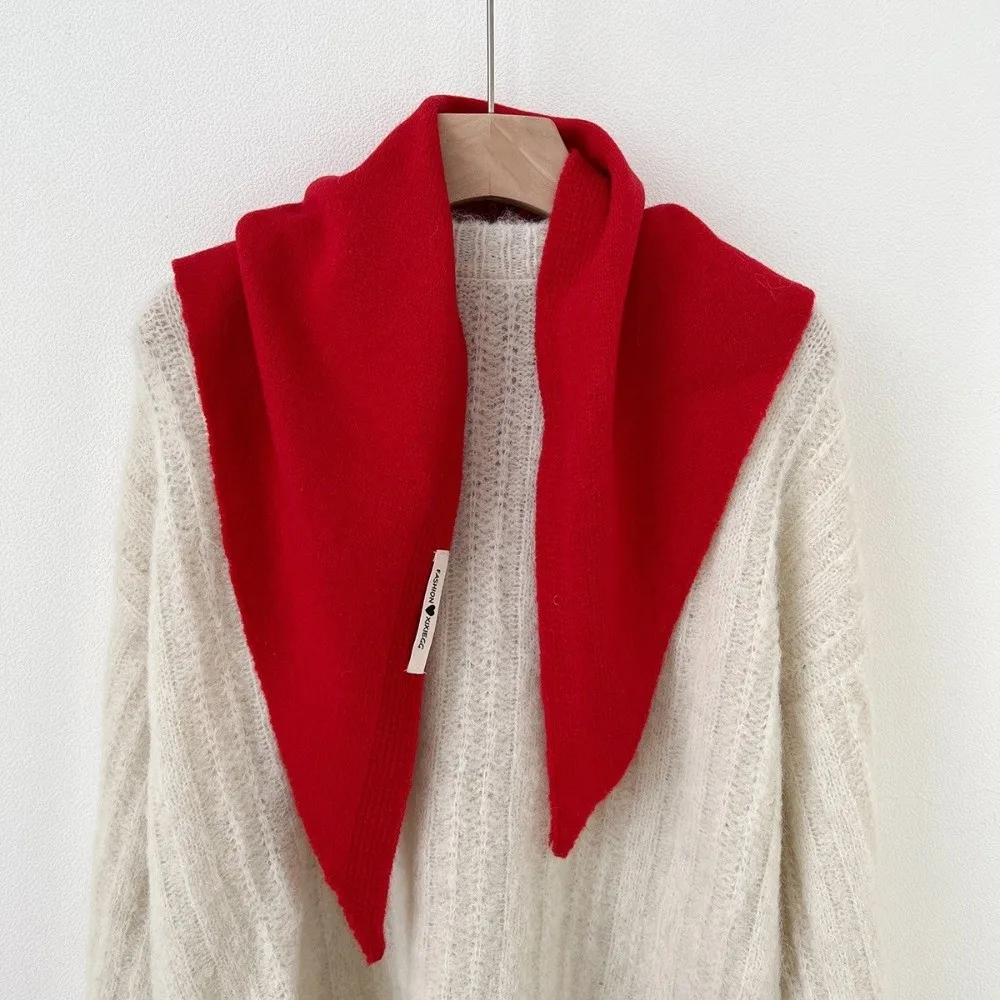 Modischer Einfarbiger Gestrickter Dreiecksschal Gestreifter Dreieckiger Falscher Kragen Winddichter Halswärmer Kreuz-Halstuch für Mädchen – Detail 6