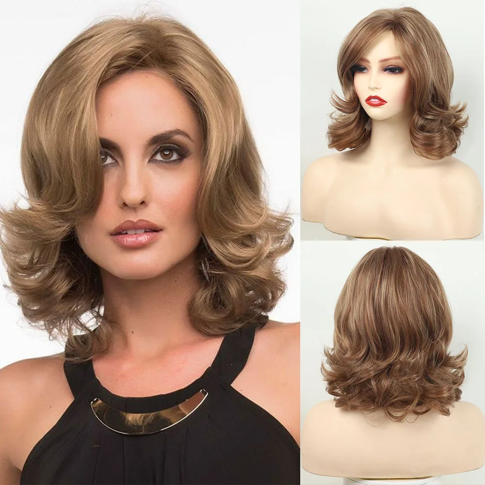 

New wig female full head short curly hair partial brown chemical fiber wig, European and American wig headgear