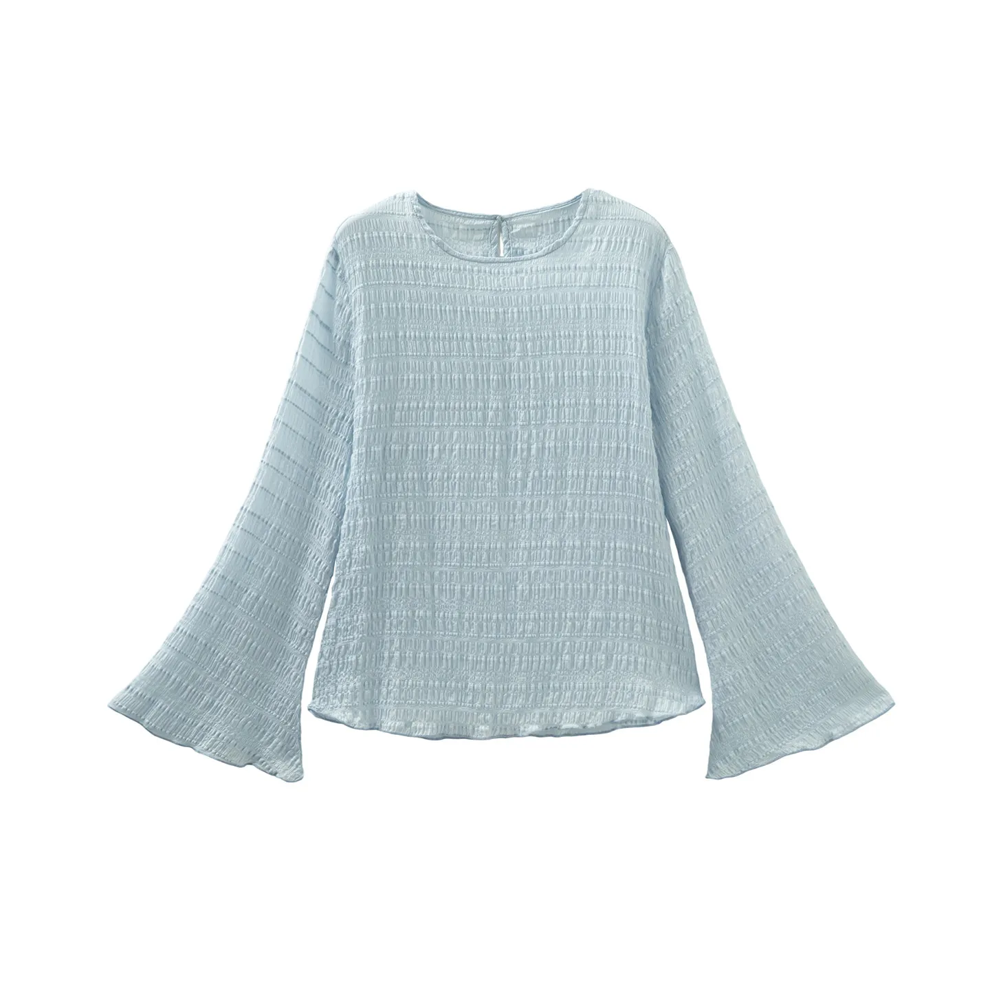 Winsleter-70%Silk Elegant T-Shirt, O Neck Flare Sleeve Folds, Women French OL Commute Lazy Loose Top, 2026 Autumn New T67003CC