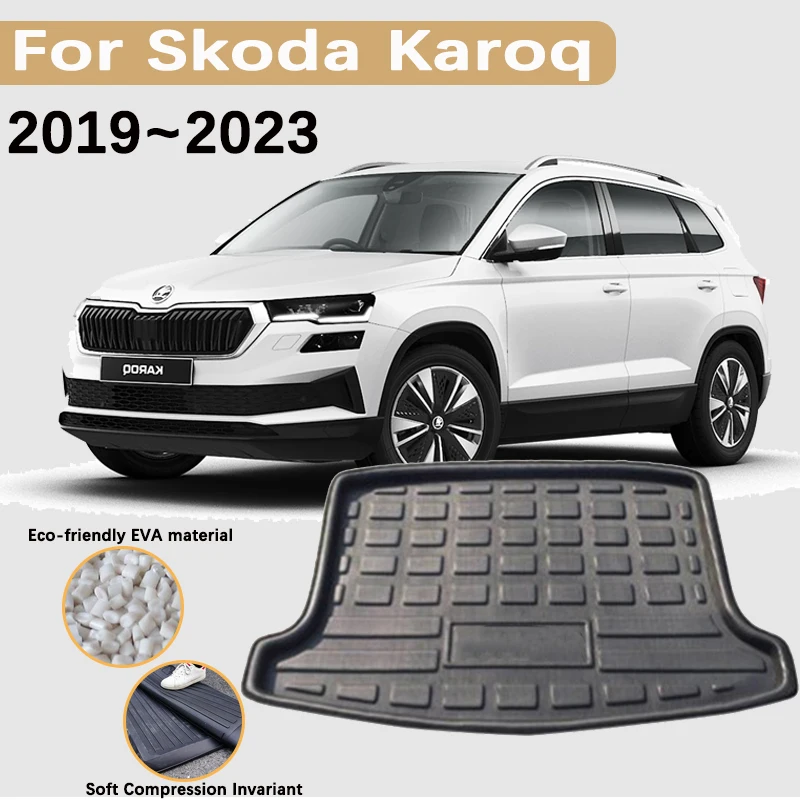 Car Trunk Floor Mat for Skoda Karoq NU7 5-seat 2017~2023 Liner Waterproof Carpet Storage Pad EVA Material Accessories 2022 2021