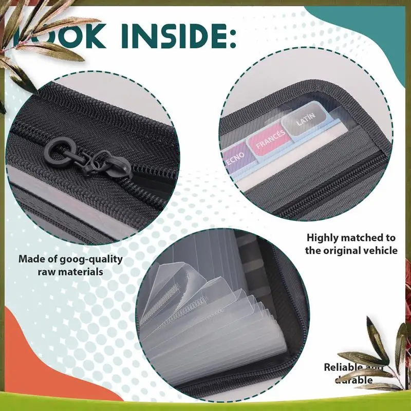 New-13 Pocket File Folder Storage Rack,File Box Storage Bag,With Zipper, Suitable For A4 Paper, Banknotes,Document Receipt