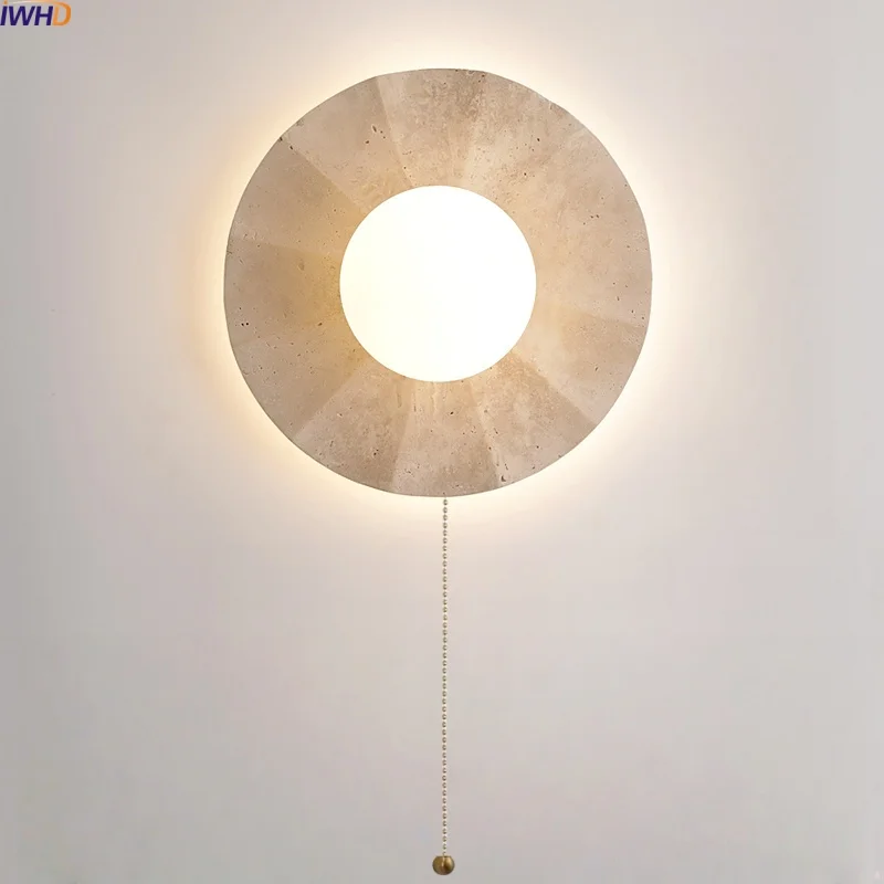 

IWHD Interior Design LED Wall Sconce Lights Living Room Balcony White Glass Yellow Stone Modern Nordic Bedside Lamp Wandlampe