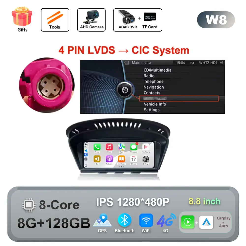 Draadloze CarPlay Android 16 Auto Multimedia Radio Voor BMW 5 3-serie E60 E61 E62 E63 E90 E91 E92 E93 CCC CIC GPS WIFI Bedraad Auto