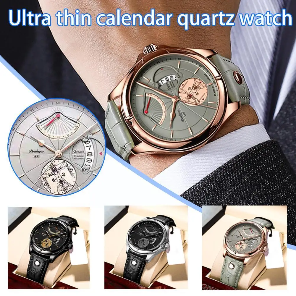 Reloj de cuarzo deportivo para hombre, cronógrafo de pulsera luminoso, de lujo, suizo, con fecha, de cuero, E4P4 brillante