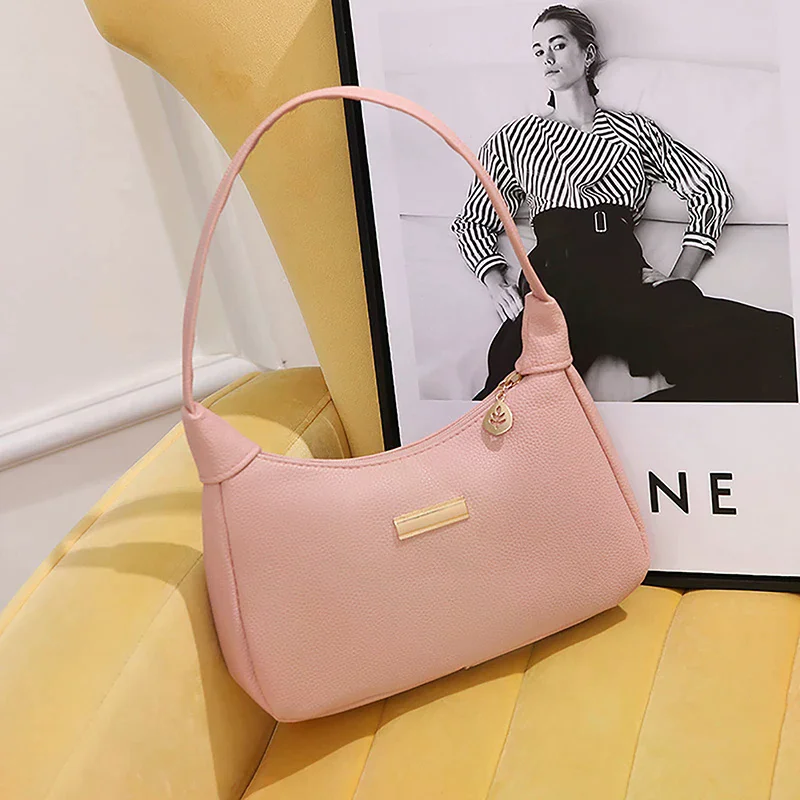 Lichee Leather Women Shoulder Bag Retro Solid Color Hobos Handbags Leisure Underarm Armpit Bag Fashion Exquisite Shopping Bag