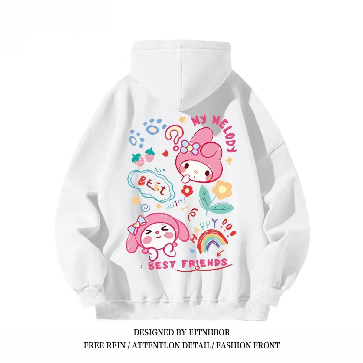 Sanrio Hellokitty Children's Hooded Sweatshirt Loose Autumn and Winter Velvet Jacket for Medium and Large Children