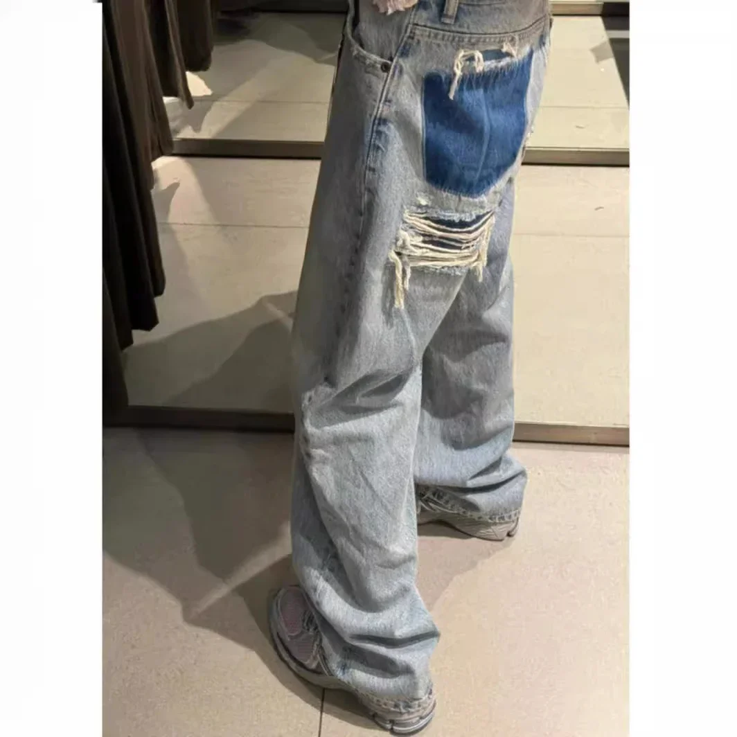 Ripped Jeans for Women Hole Pants Streetwear Low Waist Washed Distressed Pockets Denims 2025 Mom Jeans Vintage Straight Trousers - Image 3