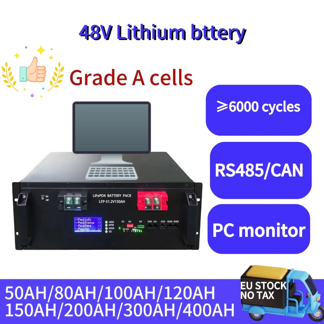 

48V 100Ah 200Ah LiFePO4 Battery Pack 51.2V 120Ah 50Ah Lithium Battery 6000+ Cycles for Home RV Solar Off-Grid 48V LiFePO4 NO Tax