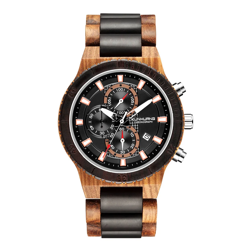 Hot selling watches in Europe and America, wood watches, multifunctional and fashionable, wooden quartz watches, large dial,