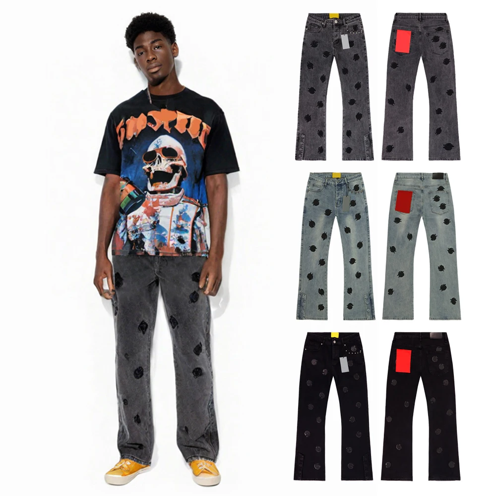 

Y2k Baggy Denim Embroidered Jeans Hiphop Rock Revivals Jeans Street Style Sand Wash Distressed Streetwear Clothing Jeans for Men