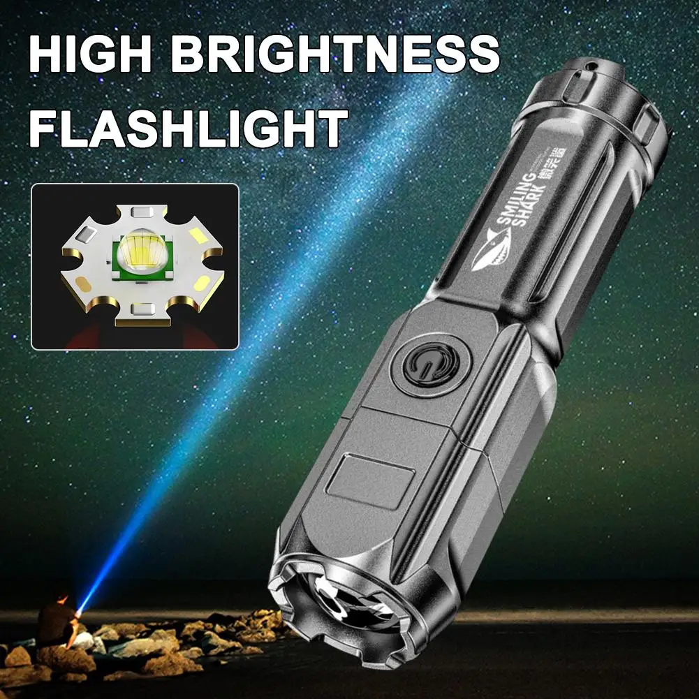 Smiling Shark Abs Strong Light Focusing Flashlight, Home Commonly Flashlight Outdoor Portable, Used T1x7