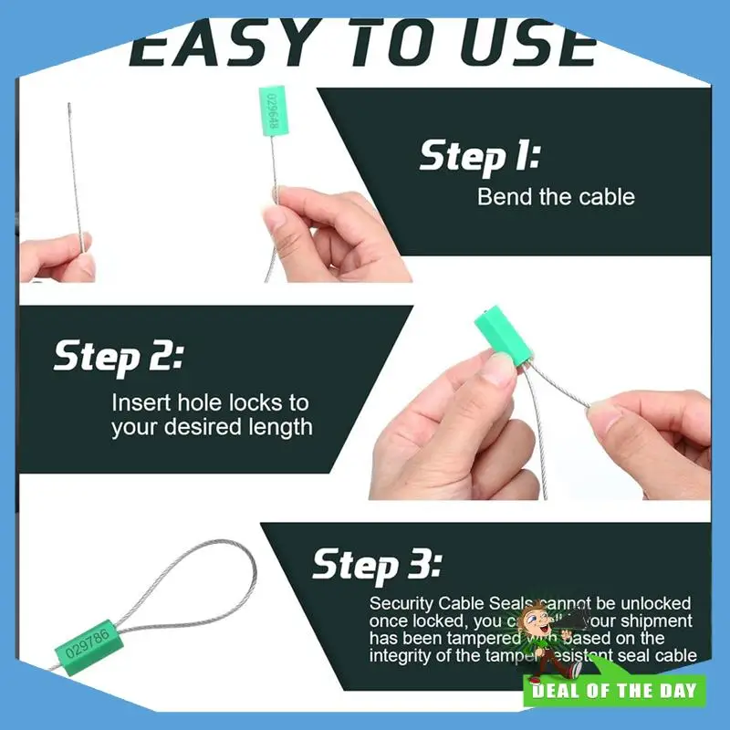 

Доставка в течение 24 часов, 100 шт., стальные защитные уплотнения для кабеля, 11,8 дюйма, пронумерованные, с защитой от несанкционированного доступа, одноразовые самоблокирующиеся уплотнения