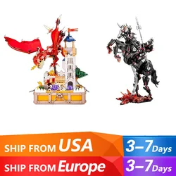 927PCS Creative Red Dragon Building Blocks Kit Game Magic Dungeons Dragons Architectural Model Brick Toys For Children Xmas Gift