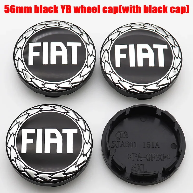 Set of 4 -56mm/60mm Black FIAT Car Wheel Center Hub Caps with Logo, Dust-Proof Auto Rim Refit Badges for FIAT Models