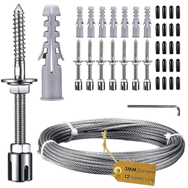 Trellis Climbing Rope System Kit Stainless Steel Wire Cable with Screws Plants Vines With Brackets 8 Holders 12M Rope