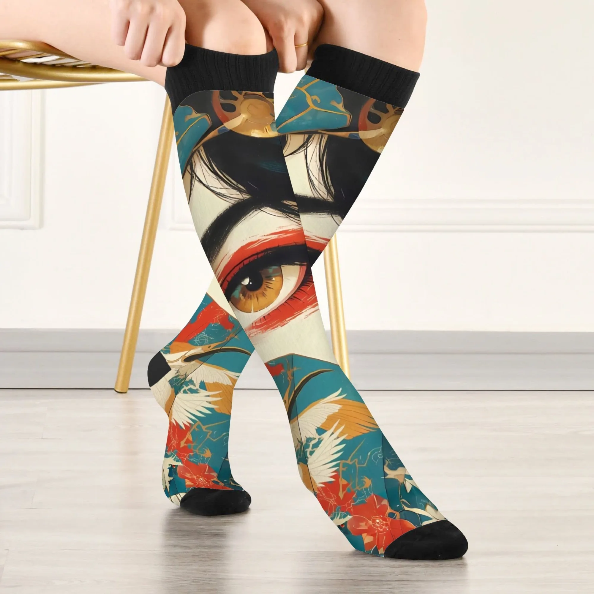 

Креативные гольфы гейши в стиле ретро, теплые и удобные нескользящие компрессионные носки унисекс, модный подарок на вечеринку в стиле хип-хоп