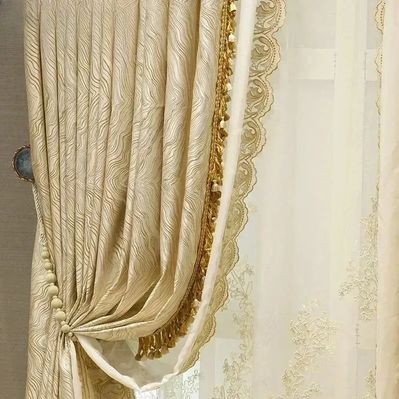 Custom Size European Luxury Curtains for Living Dining  Room  Bedroom High Precision Jacquard Blackout Design Decor White Tulle。