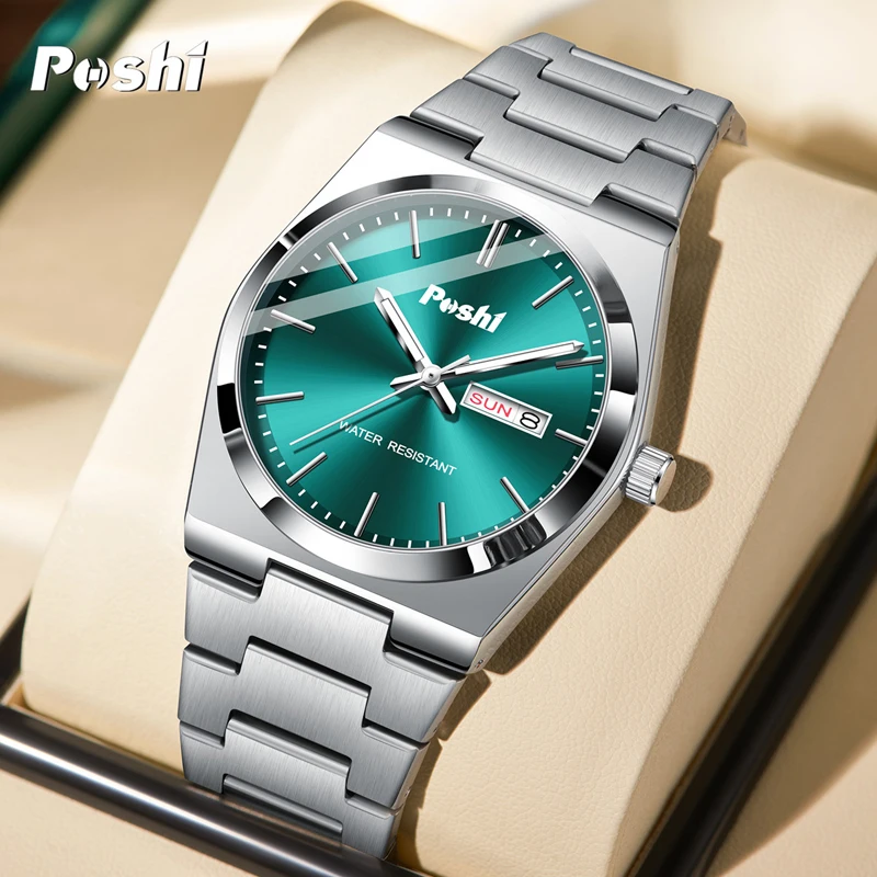 

POSHI Fashion Watch for Man Luxury High Quality Quartz Wristwatch Week Date Display Original Brand Business Men's Clock With Box