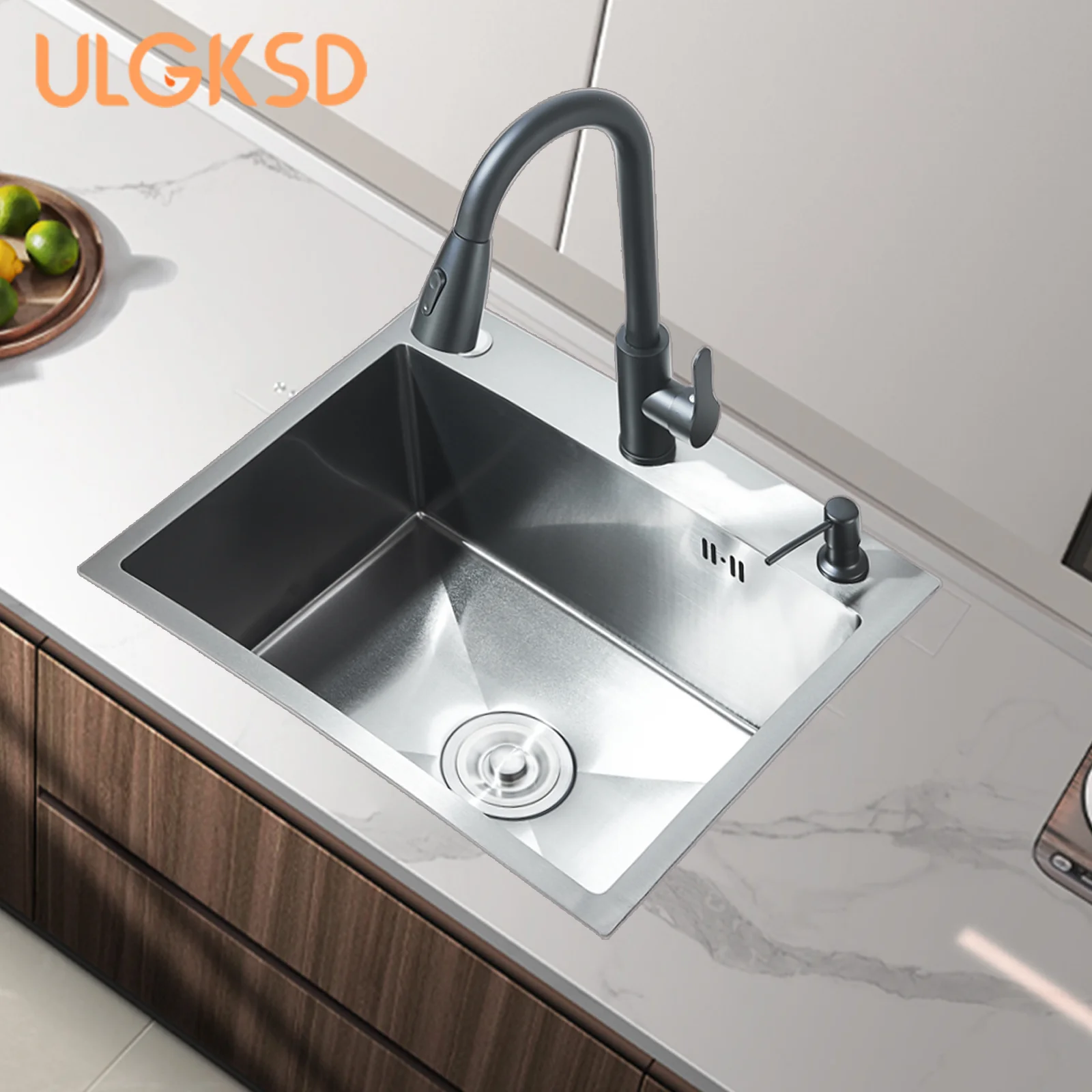 

Настольный смеситель для кухонной мойки, тип 304, набор выдвижных смесителей из нержавеющей стали, дозатор мыла, очищающий кран для овощного бассейна с одним слотом