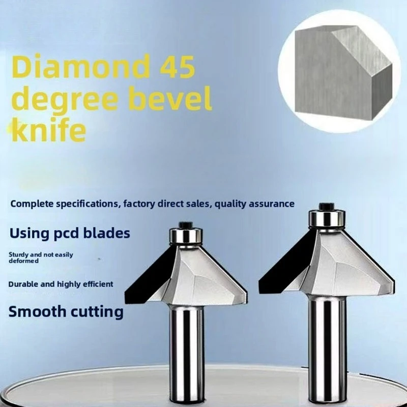 Wood Cutting Tools Woodworking Milling Cutter Diamond 45 Deg Bevel Edge Forming Chamfer Router Bits with Bearing Chamfering CNC
