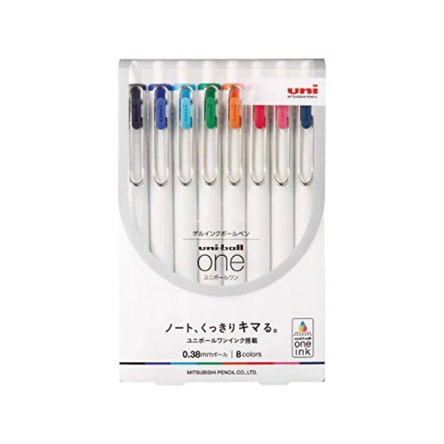 

Uni Ball One, Gel Ink 0.38mm Ballpoint Pen, 8 Colors Set UMNS388C