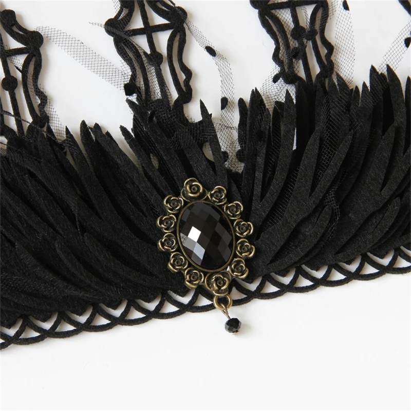 652F Schwarze Königin-Krone, Goth-Krone, Hexenkrone, Kopfschmuck, Goth-Stirnband, Halloween – Detail 4
