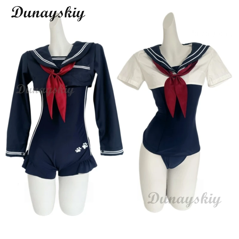 

Japanese Sailor Style Short Outfit Leather Bodysuit Anime School Student Swimsuit Uniform Cosplay Costume For Women