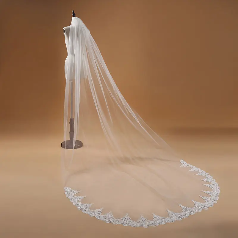 MisShow White Ivory Lace Applique Veils One Layer Cathedral Length Wedding Bridal Veil with Comb Long Woman Illusion Tulle 2026