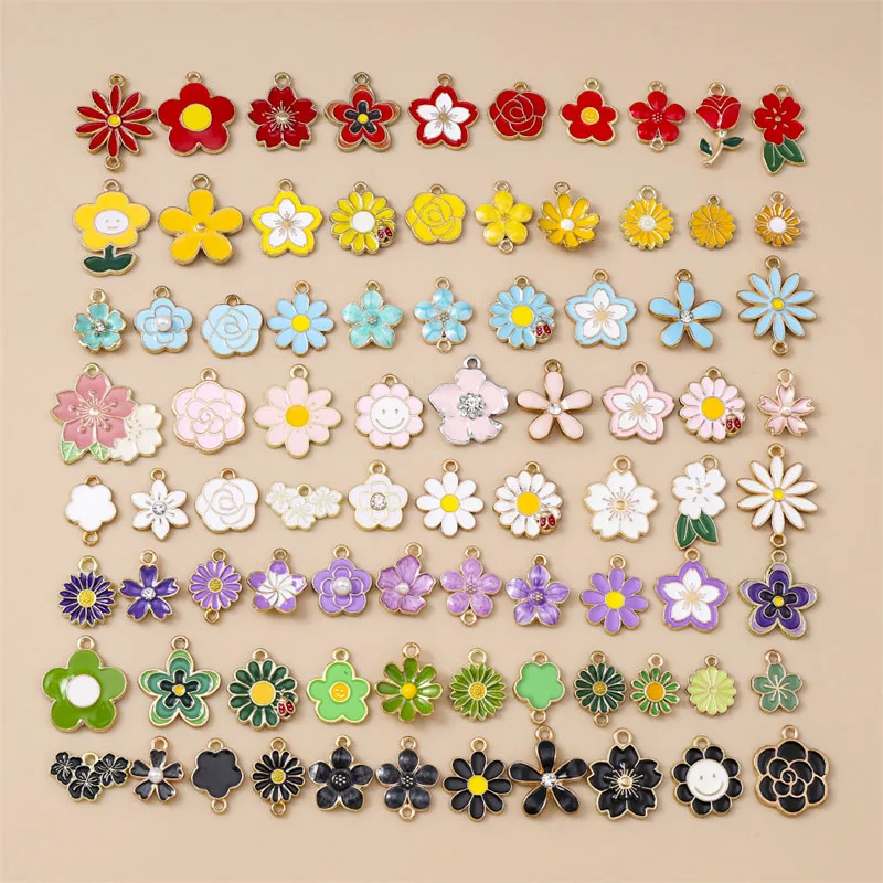 10/20 Stück Gemischte Zufällige Bunte Emaille-Blumen-Anhänger für Schmuckherstellung Ohrringe Halsketten Armbänder DIY Bastelbedarf – Detail 1