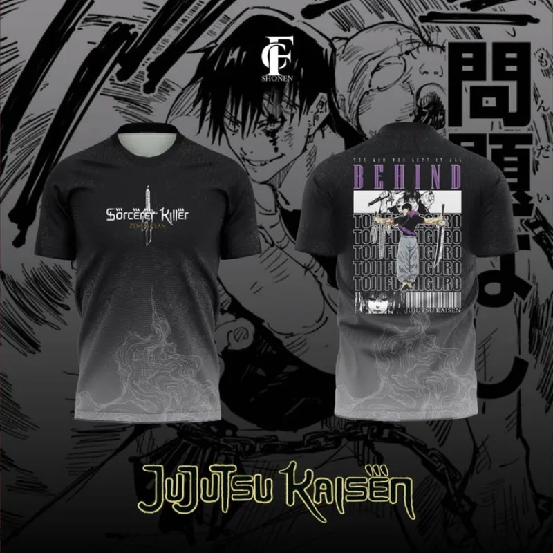 بانداي أنيمي Jujutsu Kaisen تي شيرت Fushiguro Toji شخصية تصميم طباعة قصيرة الأكمام لمحبي العصرية أنيمي جيرسي هدية مثالية