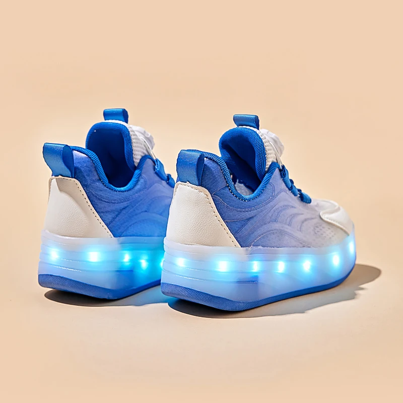 High Quality Skate Shoes for Kids Fashion LED Light Luminous Sneakers Children Two Wheels Shoes for Boys Girls with USB Charging