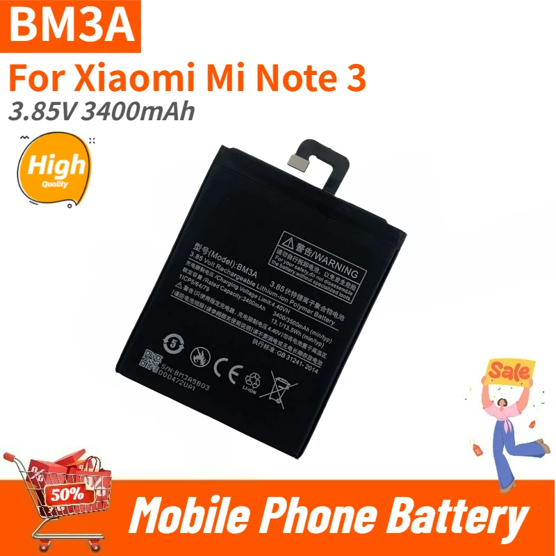 

High Quality BM3A Phone Battery 3.85V 3400mAh For Xiaomi Mi Note 3 Brand New Replacement Battery