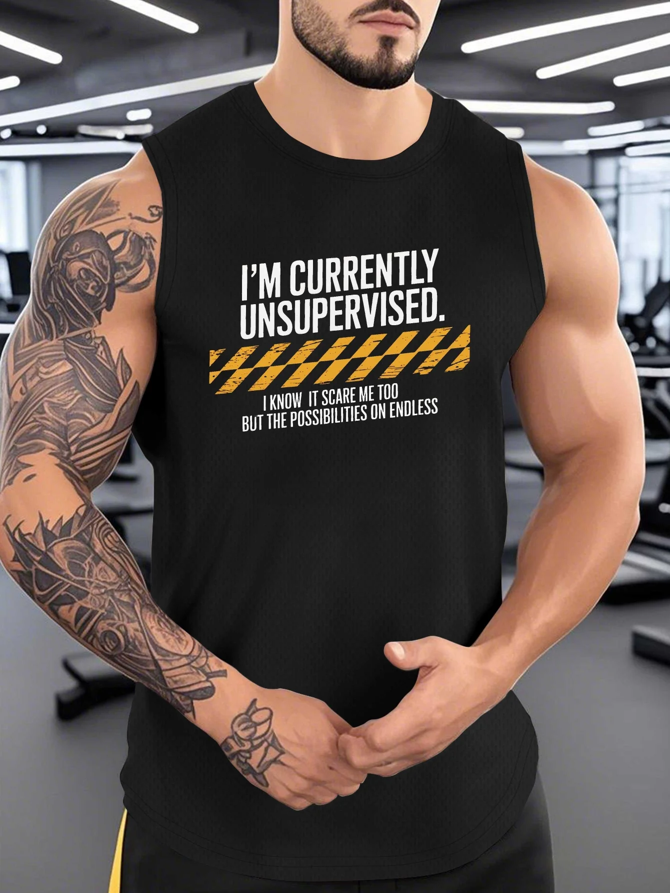 

Мужская забавная фитнес-футболка с надписью "Я в настоящее время без присмотра" - Майка без рукавов для тренировки мышц