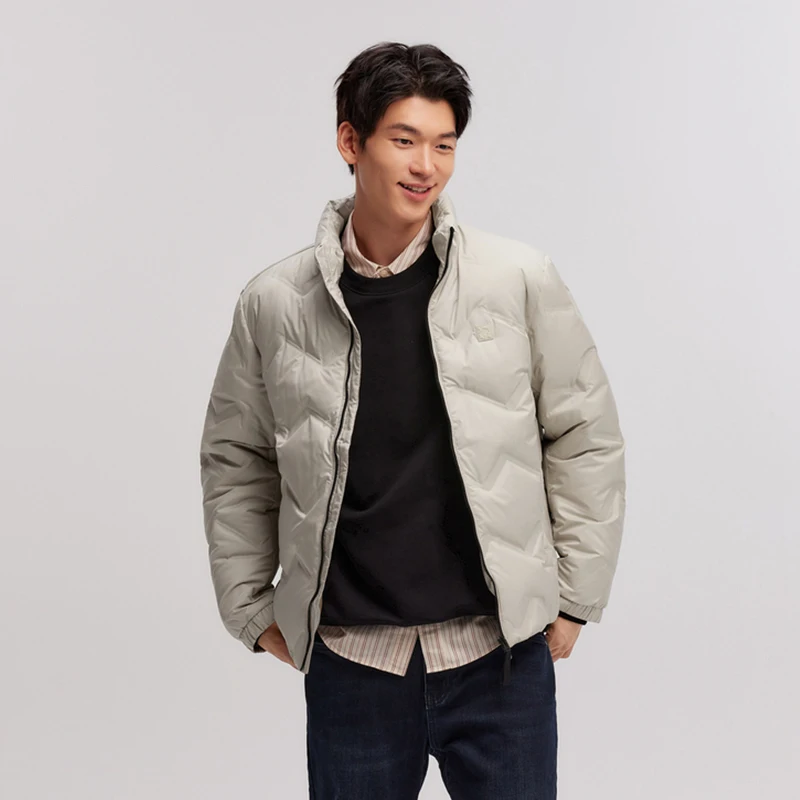 Semir Down Jacket Men Winter No Quilting Line Printed Stand Collar Simple Versatile Lightweight Coat