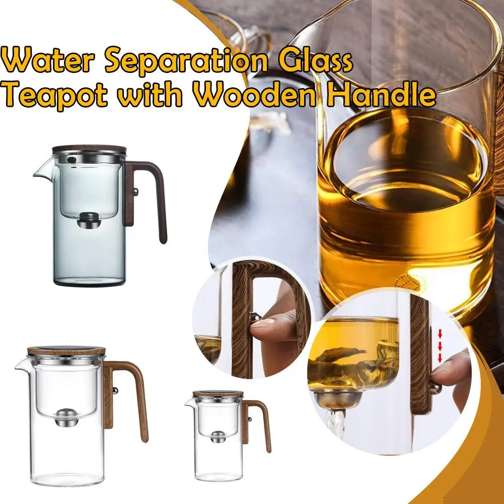 

One Click Magnetic Switch Tea Separation Filtration Water Handle Pot Tea Tea Wood Container Teapot Glass Inner Separation W9Z9