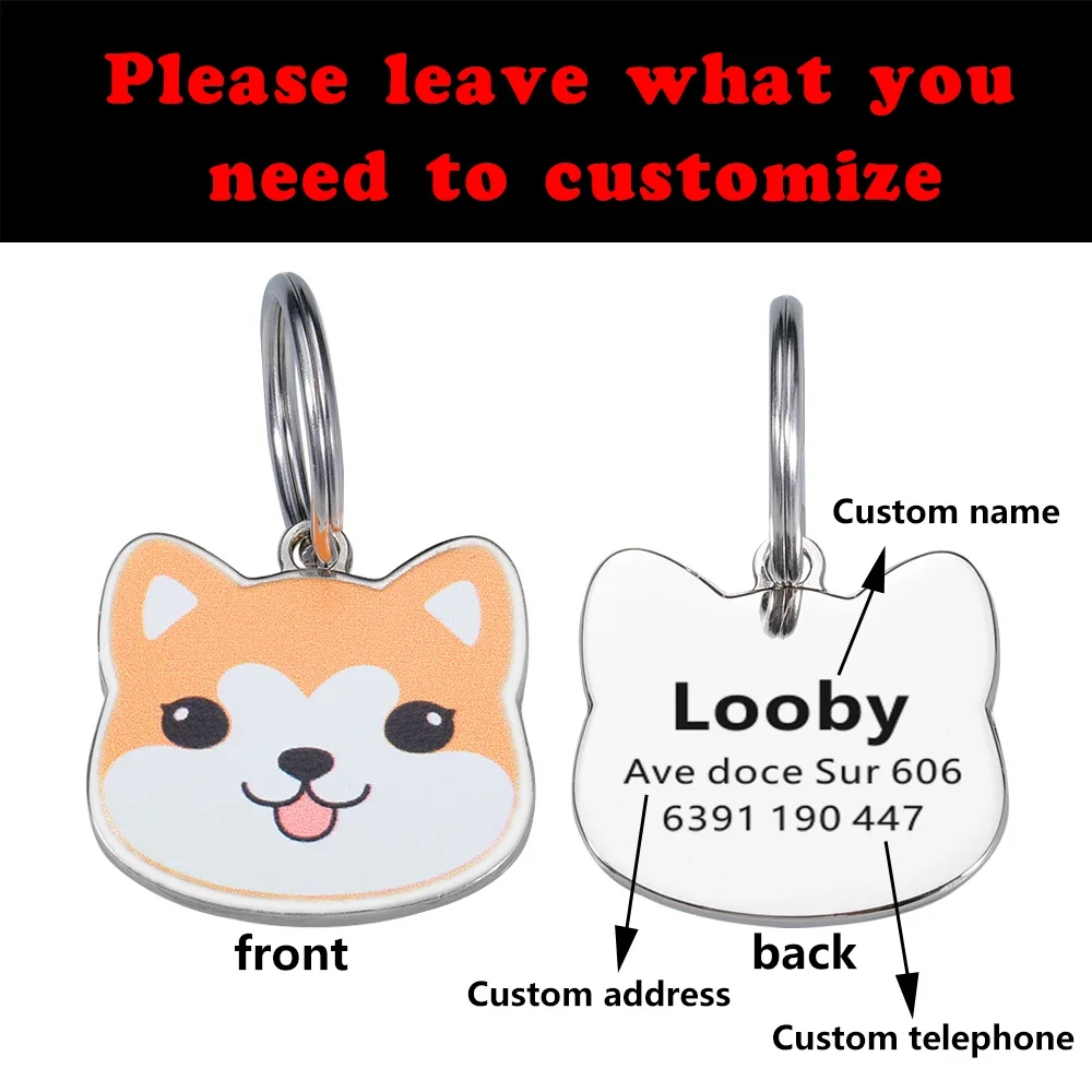 Personalized Pet Dog ID Tags Engraving Name Kitten Puppy Anti-lost Collar Tag Yorkshire Border Collie Labradorfor Dog Cat Tag