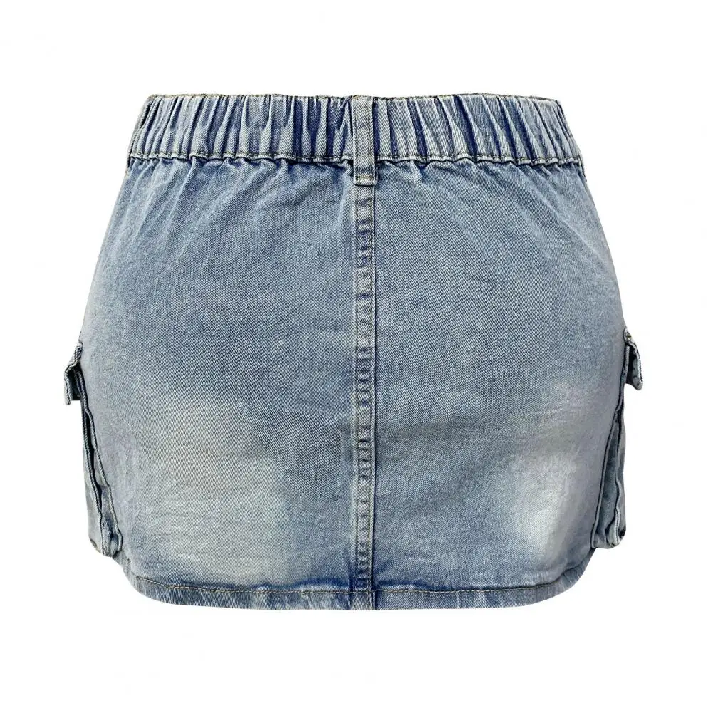 Button Zipper Fly Denim Skirt Stylish Women's Denim Mini Skirts with High Waist Button Zipper Closure Multiple Pockets for A