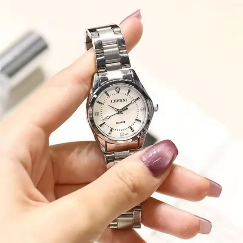 CHENXI 021B ساعة دائرية نسائية أنيقة ورائعة موضة فاخرة بسيطة ماسية حزام ناقل من الفولاذ ساعة نسائية هدية часы