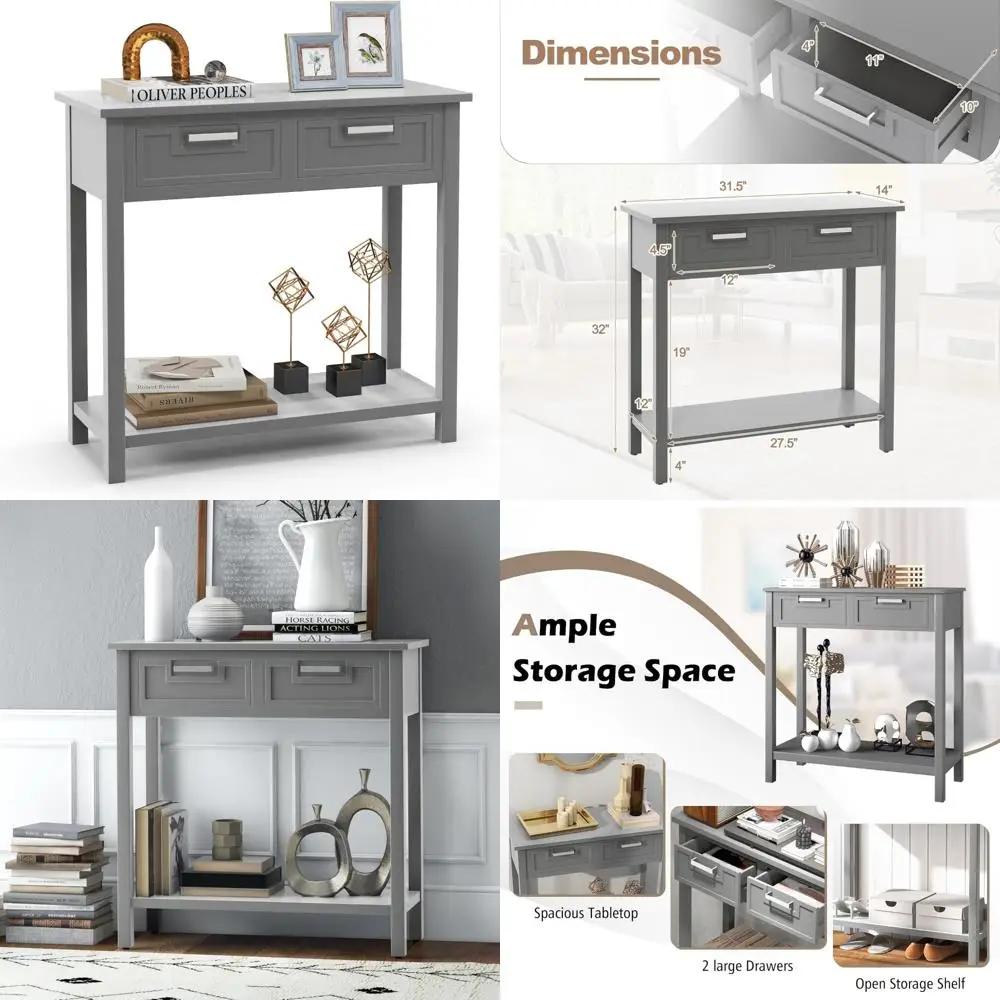 

Узкий диван-стол с двумя ящиками и полкой, ножками из резинового дерева, небольшим столиком в прихожей для гостиной и прихожей