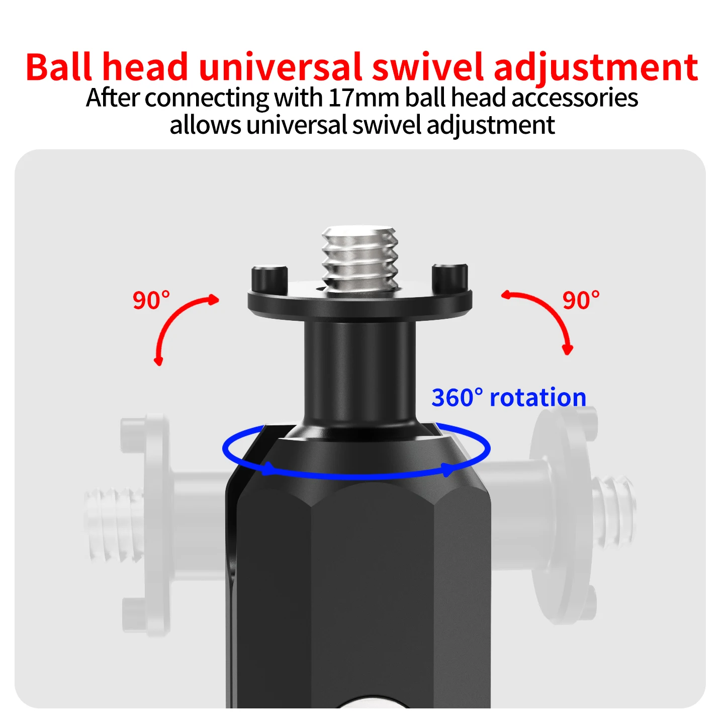 17-mm-Aluminiumlegierungs-Kugelkopf mit 1/4 ARRI-Fixierschraube für Doppelgelenkarm-Superklemme zur Befestigung von Action-Kameras – Detail 5