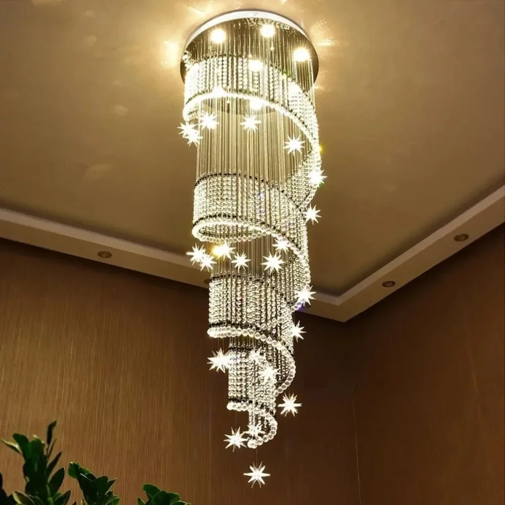 Modern Duplex Staircase Chandelier Villa Spiral Stairwell Loft Apartment Creative K9 Crystal Chandelier Living Room Pendant Lamp