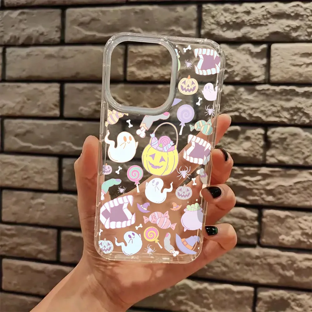 

Funny Cute Halloween Phantom Pastel Transparent Phone Case Cover for Iphone 11 12 13 14 15 16 Pro Max Plus XS XR X 7 8 16 Fundas